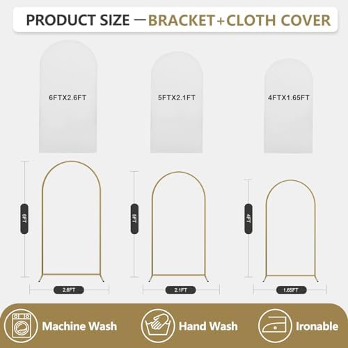 Arch Backdrop Stand and Cover Set, 3 Metal Balloon Arch Backdrop 4ft 5ft 6ft, Gold Arched Stand Frame for Wedding, Parties,Birthday, Backdrop Decorations (White,4ft+5ft+6ft) - Image 2