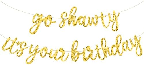 BEISHIDA Glitter Gold Pre-Strung Go Shawty It's Your Birthday Banner Decor by Beishida