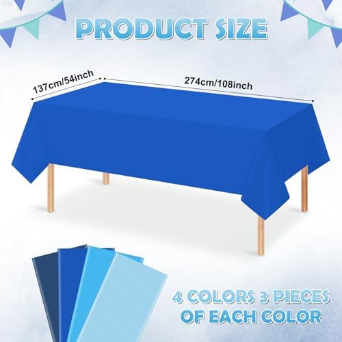 12 Pack Blue Plastic Tablecloth for Rectangle Tables, Ombre Blue Baby Shower Table Cover, Disposable Ocean Table Cloth for Birthday Wedding Picnic Under The Sea Party Decorations, 54x108 Inch - Image 2