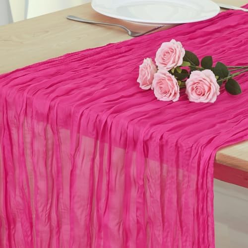 1 Pack Hot Pink Cheesecloth Table Runner 120 Inch Boho Wedding Decor by Fixwal