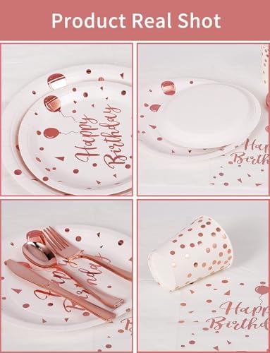 Nkaiso 161 Pcs Rose gold Birthday Plates and Napkins Set -20 Serves - Image 2