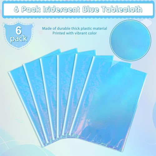 6 Pack Iridescent Blue Plastic Tablecloth, Shiny Blue Disposable Laser Rectangle Table Covers, Blue Holographic Foil Tablecloth Party Decorations for Birthday Bridal Wedding Christmas, 40 x 108 Inch - Image 4