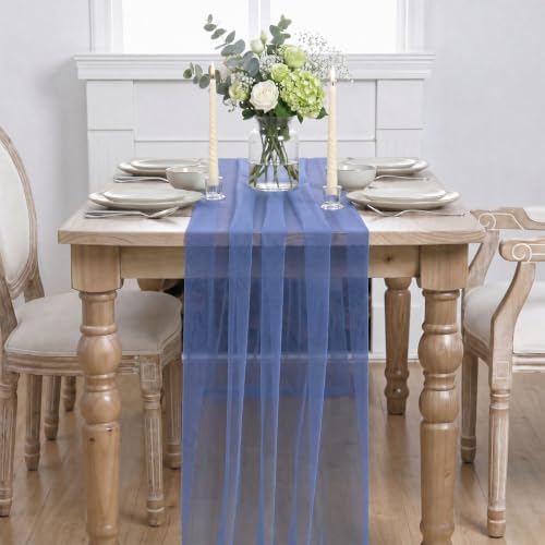 Artoid Mode 3Pcs Navy Blue Gauze Table Runner 28x120Inch, Seasonal Sheer Kitchen Dining Holiday Wedding Birthday Baby Shower Table Decor for Home Party - Image 2