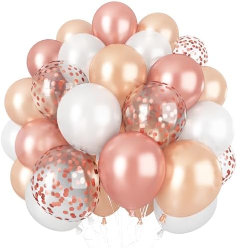 Rose Gold Balloons, 60PCS 12inch Rose Gold White Champagne Latex Balloon Confetti Balloons with Ribbon for Wedding, Baby Shower, Birthday, Engagement, Bridal Shower, Princess Party by Togvu