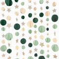 Champagne Gold Sage Green Beige 3D Polka Dot Star Hanging Streamer Circle Dot Star Garland Banner for Neutral Birthday Wedding Engagement Safari Jungle Woodland Party Decorations Supplies by pinkblume