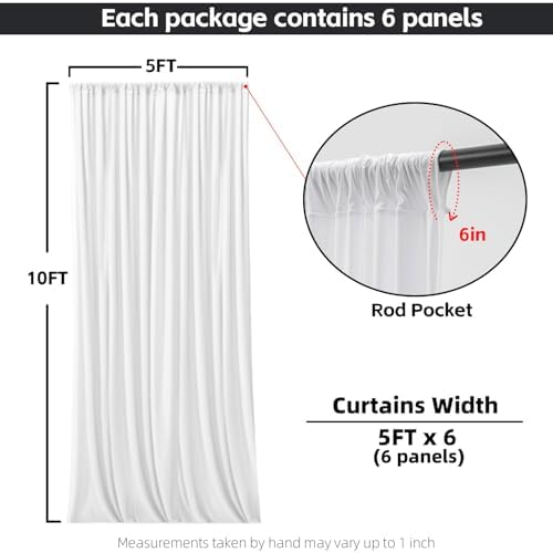 30x10FT White Backdrop Curtains for Wedding Parties, Wrinkle Free Photo Backdrop Curtains for Wedding Birthday Party Baby Shower, Fabric Drape with Rod Pockets 5ft x 10ft, 6 Panels - Image 3