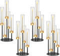 5-Arm Black Metal Table Candelabra Centerpiece, 22" Tall Clear Candlesticks Holder with Shade for Valentines Day Events Party Table Centerpiece,Fit LED Candles (4, Black+Gold, S-22in) by kehail