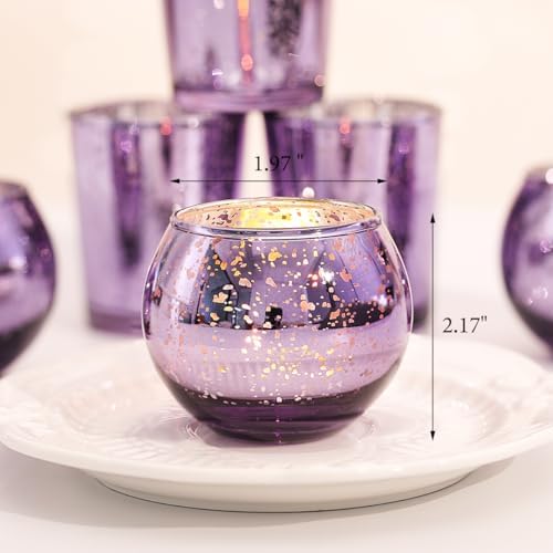 LETINE Purple Mercury Glass Votive Candle Holders - Set of 36 | Elegant Gold Tealight Candle Holders for Table Centerpieces, Weddings, Rehearsal Dinners, Halloween & Thanksgiving Decorations Indoor - Image 2
