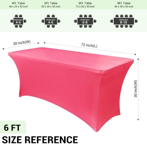 Obstal 6ft Stretch Spandex Table Cover, 2 Pack, Magenta Red - Image 4