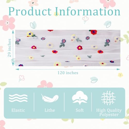 BINBE 3pcs Ivory Daisy Spring Table Runner Embroidery Gauze 10FT Florals Seasonal Tulle Holiday Birthday Kitchen Dining Table Decor for Home Party - Image 4