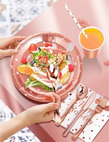 Nkaiso 161 Pcs Rose gold Birthday Plates and Napkins Set -20 Serves - Image 4