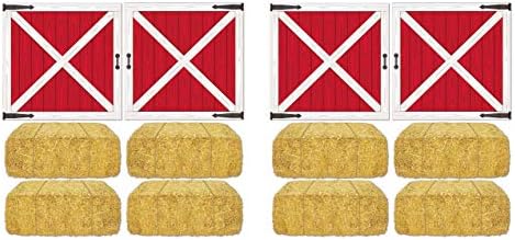 Beistle Barn Loft Door & Hay Bale Props, 12 Pieces, 15.5"-32.5" - Printed Plastic Barnyard Wall Decorations, Western Cut Outs by Beistle