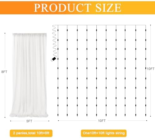 Fomcet Tulle Backdrop Curtains with Lights 10x8ft Sheer Ivory Curtain - Image 2