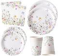 96PCS Wildflower Paper Plates and Napkins, Disposable Floral Plates for Bridal Shower, Garden Party, Wedding, Mother's Day, Spring Party, Baby Shower, Afternoon Tea Party by Tyzarglef