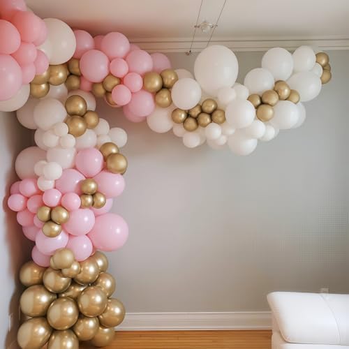 Pink Gold Balloons Set, 60Pcs 12 Inch Pastal Baby Pink Metallic Gold White Balloon with Gold Confetti Latex Balloons for Girls Women Birthday Wedding Baby Bridal Shower Party Decorations Supplies - Image 5