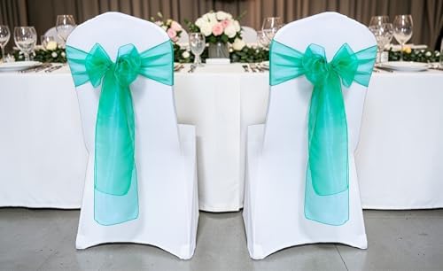 MDS Pack of 50 Organza Chair Sashes for Wedding & Event Décor – Green - Image 2