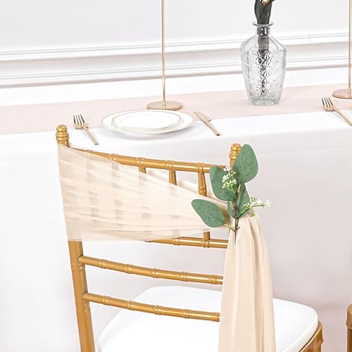QueenDream Wedding Chair Sashes Aisle Decorations: 24 Pack Champagne Chair Cover 8FT Long Tulle Draping Fabric Reception Church - Image 6