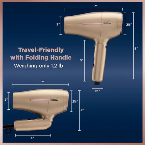 Conair 1875W Worldwide Travel Hair Dryer – Dual Voltage, Folding Handle, Ionic Technology – Champagne Compact Travel Blow Dryer for International Use - Image 3