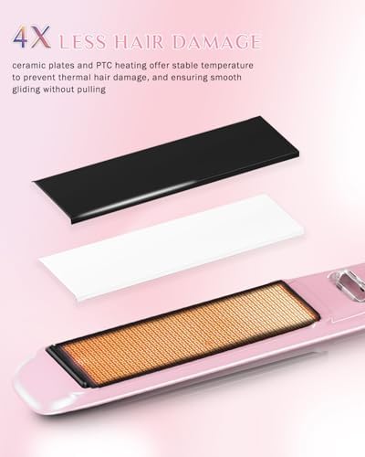 DORISILK 500 Degree High Temp Professional Hair Straightener，30s Fast Heating Ceramic Flat Iron ，2 in 1 Hair Straightener and Curler，Plasma Flat Iron Get Frizz-Free and Shiny(Pink) - Image 5