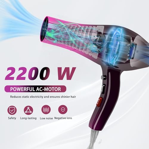 Ionic Hair Dryer,2400W Negative Ion Low Noise Hair Dryer Professional Fast Drying Hair Dryers with 2 Speeds, 3 Heat Settings, Cooling Button,with Diffuser for Curly and Straight Hair（Crimson Fade） - Image 2