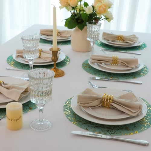 Snowkingdom 50pcs Green Gold Placemats Round Disposable 13" Golden Charger - Image 5