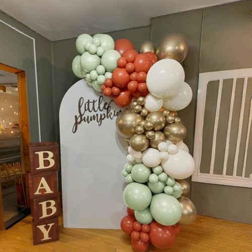 Fall Balloons Set, 12 Inch Thanksgiving Balloons, Retro Burnt Terracotta Rust Orange Dusty Sage Mint Green White Metallic Gold Latex Balloon for Thanksgiving Autumn Harvest Fall Birthday Decorations - Image 3