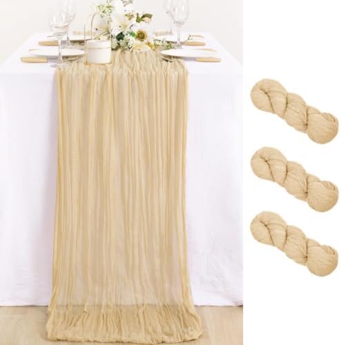 Champagne Cheesecloth Table Runner Farmhouse Fall Table Runner 10ft, 3 Pack by MLMC