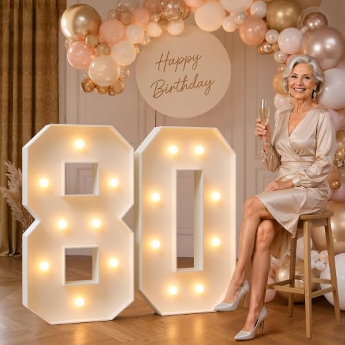 imprsv 3FT Light Up Marquee Numbers 80 for 80th Birthday Decorations by Letsmakeitimpressive