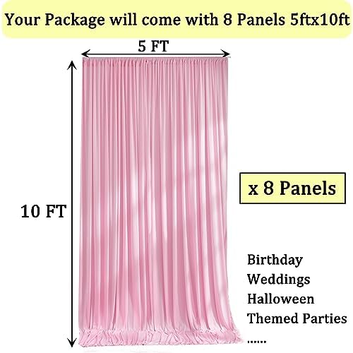 40ft x 10ft Wrinkle Free Baby Pink Backdrop Curtains for Parties, 8 Panels 5x10ft Silky Polyester Photo Backdrop Drapes for Birthday Wedding Party Photography Background Decoration - Image 5