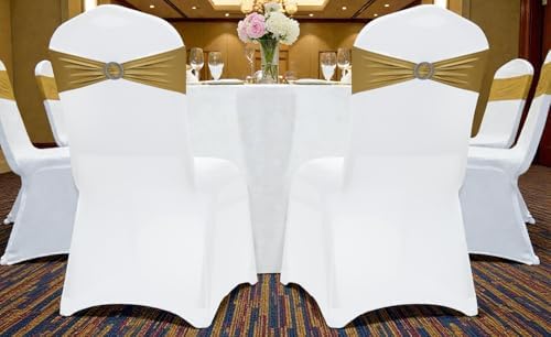 Pack of 10 Spandex Chair Sashes for Wedding Party & Event – Metallic Gold - Image 6