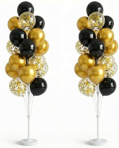 HIINS Black Gold Balloon Column Kit Set of 2 With Base,Pole for Party Decor by HiinsPartyDecoration