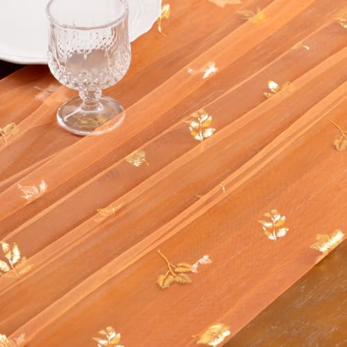 Gold Gauze Table Runner Fall Maple Leaf Sheer Party Centerpiece Table Decor - Image 3