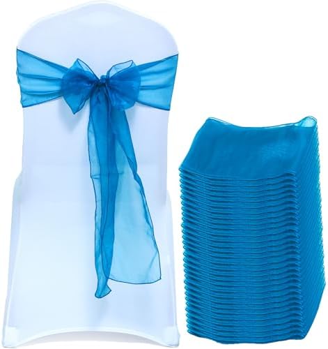 MDS Pack of 25 Organza Chair Sashes for Wedding & Event Décor – Dark Teal by MDS