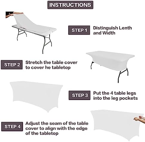 IVAPUPU 2 Pack 4FT Table Cloth for Rectangular Spandex White Table Cover - Image 4