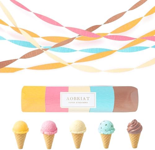 AOBKIAT Birthday Crepe Paper Streamers Party Decorations,5 Rolls Pastel Colorful Streamers for Candyland Theme Baby Shower Wedding Easter Christmas Decorations,1.8 Inch x 82 Ft/Roll by aobkiat