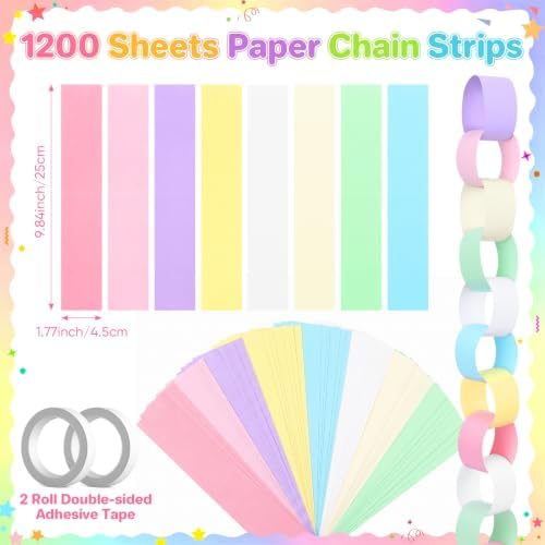 1200 Sheets Pastel Paper Chain Strips Streamers Garland Decorations Set - Image 2