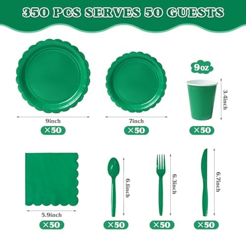 Vyntra 350 Pcs Green Paper Plates and Napkins Party Supplies - Image 3