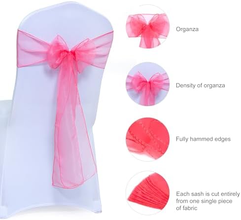 MDS Pack of 150 Organza Chair Sashes for Wedding & Event Décor – Coral - Image 6