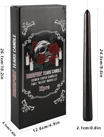 12 Pack 10 Inch Black Taper Candles, Vampire Blood Drip Halloween - Image 3
