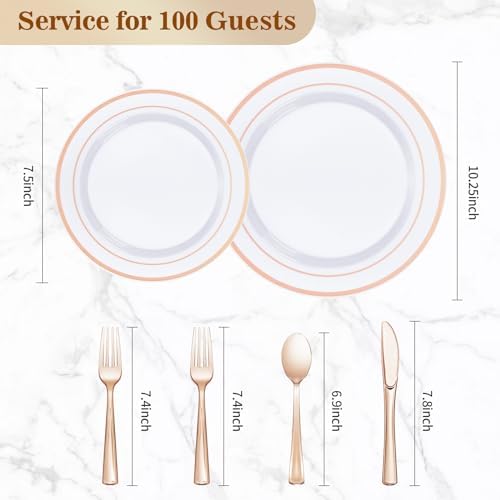 BESTVIP 600 Pcs Rose Gold Plastic Dinnerware Set for 100 Guests - Image 4