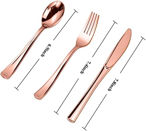 N9R 300PCS Rose Gold Plastic Silverware, Disposable Cutlery & Utensils - Image 2