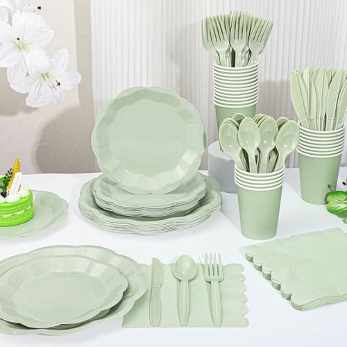 175 Pcs Sage Green Plates and Napkins Green Party Supplies Serve 25 Guest - Image 3