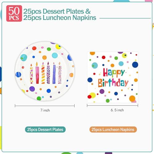 Birthday Plates & Napkins, Colorful Dots, 7 Inch, 50PCS - Image 3