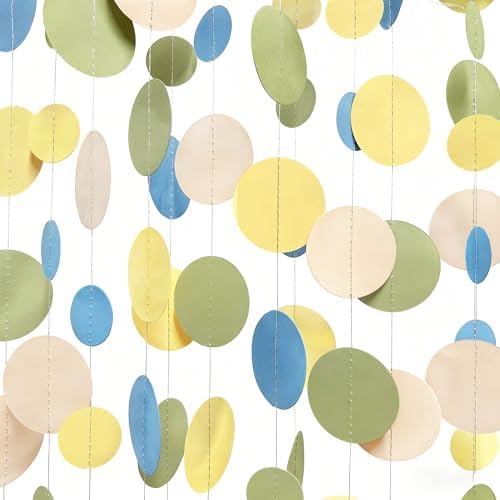 Sage Green Dusty Blue Yellow Beige Polka Dots Garlands Olive Green Macaron Yellow Dusty Blue Sand White Cream Nude Hanging Paper Circle Dots Streamer for Birthday Wedding Shower Party Decorations by pinkblume