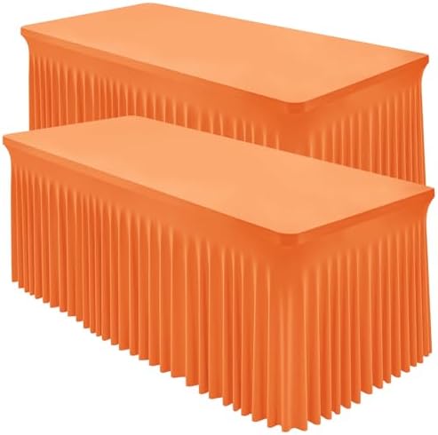 Shillance 2 Packs Orange Spandex Tableclothes for 6 Foot Rectangle Table, Spandex Table Covers 6FT Stretch Table Skirts Rectangle Wrinkle Free Fitted Tablecover for Event, Wedding, Banquet & Parties by Shillance