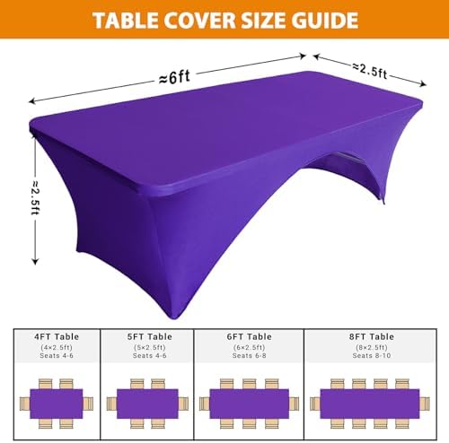 Eurmax USA 2-Pack Spandex Table Cover 6 ft. Fitted 30+ Colors Polyester Tablecloth Stretch Spandex Table Cover-Table Toppers,6 FT Table Cover Open Back (Purple) - Image 5