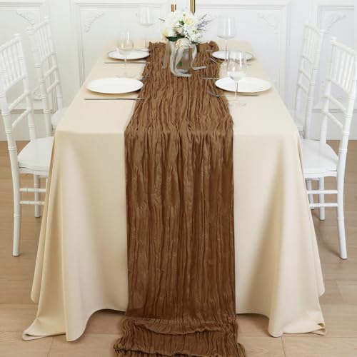 1 Pack Light Brown Cheesecloth Table Runner 120 Inch Boho Wedding Decor - Image 4