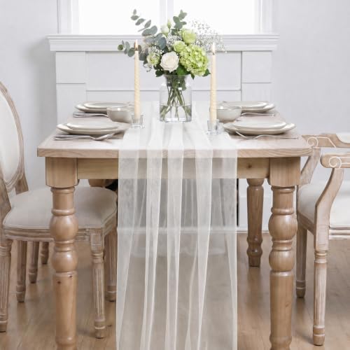 Artoid Mode 3Pcs Ivory Gauze Table Runner 28x120Inch, Seasonal Sheer Kitchen Dining Holiday Wedding Birthday Baby Shower Table Decor for Home Party - Image 2