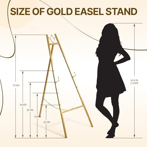 57.5" Gold Easel Stand for Sign, Wedding Sign Stand for Display - Image 3