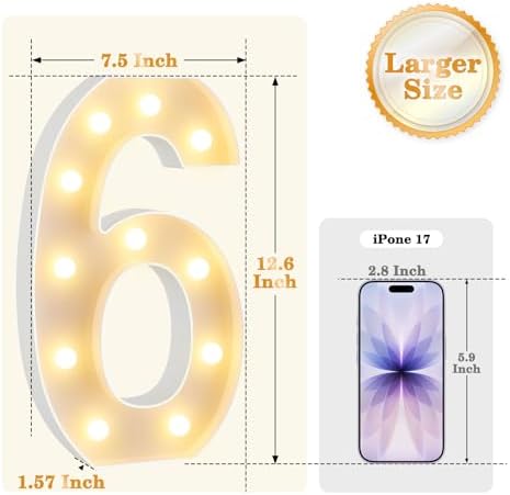 12.6 Inch Marquee Light Up Numbers 6 for Party Decorations - Image 2